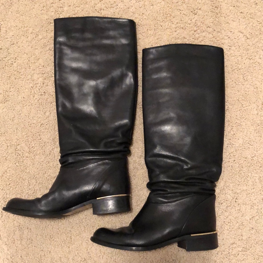SUNDINI BLACK BOOTS WITH GOLD HEEL DETAIL SIZE 6 1/2 (gently worn)